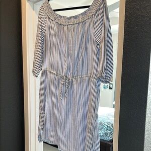 Tommy Hilfiger Blue and White Smocked Midi Dress
